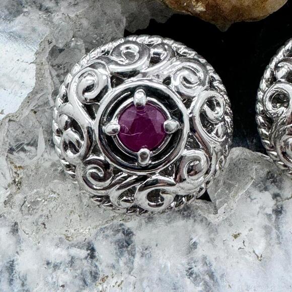 Carolyn Pollack Sterling Silver Faceted Round Ruby Omega Back Stud Earrings - Picture 6 of 10
